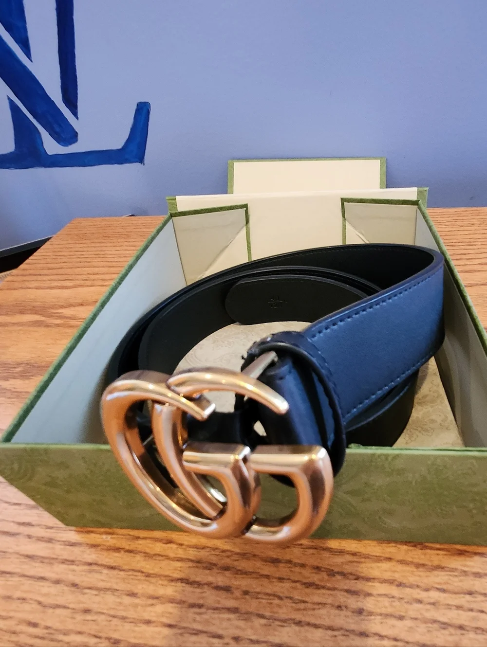 Gucci Black Leather Belt with Gold Double G Buckle